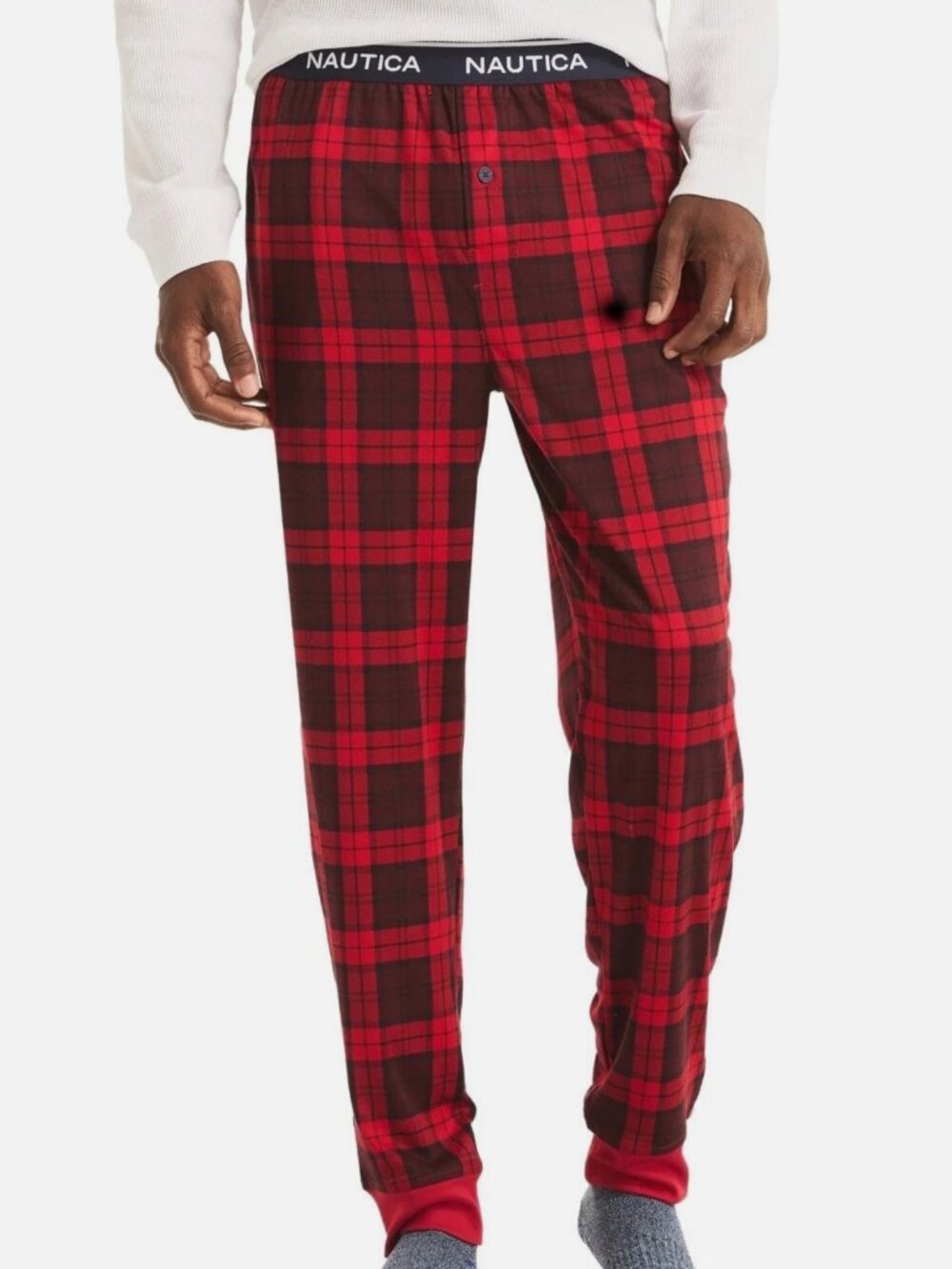 Nautica Men's Red & Navy Plaid Knit Lounge Pant Medium